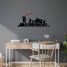 Wallity Banksy - 4 Escultura de pared de metal negro y rojo